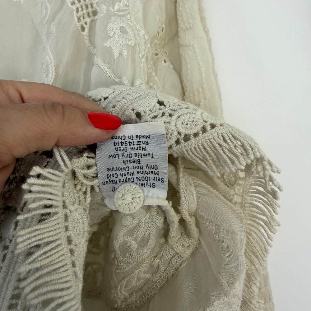 Johnny Was $275 Polyvore Juniper Blouse Ivory Embroidered Boho Blouse Medium - Picture 7 of 9